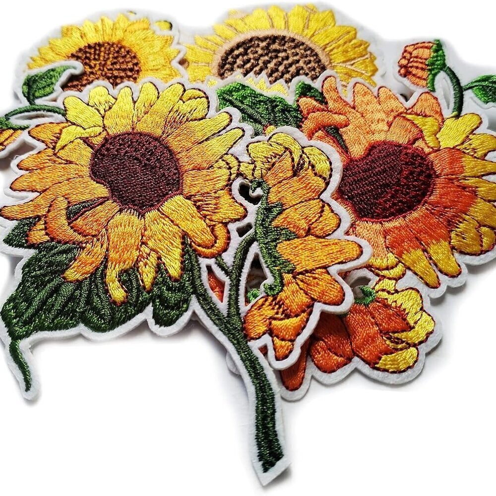 Sunflower Embroidered Patches, 8 Pieces Sunflower Iron on Patchs for